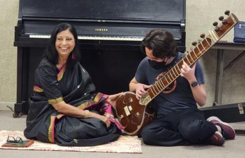 Nirdosh Shaunak with sitar student